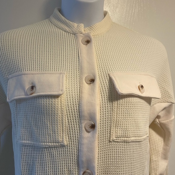 Cream Button Down Waffle Knit jacket - Picture 1 of 8